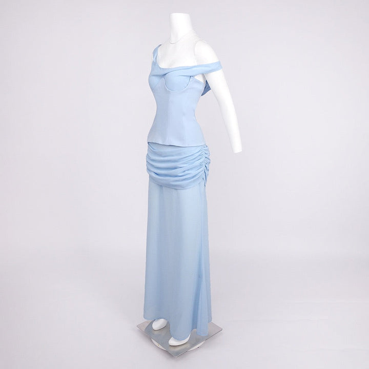 Chiffon maxi dress with a corset design and pin fastening - TOMMY