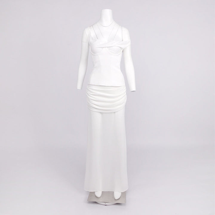 Chiffon maxi dress with a corset design and pin fastening - TOMMY