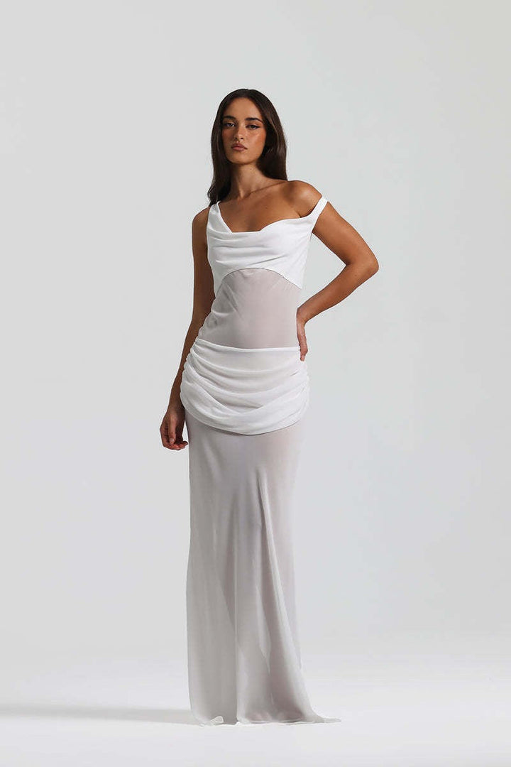 Chiffon maxi dress with a corset design and pin fastening - TOMMY