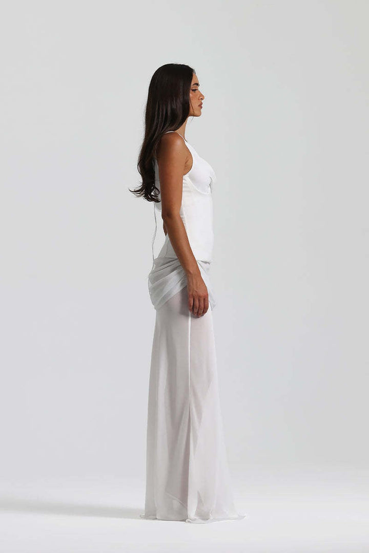 Chiffon maxi dress with a corset design and pin fastening - TOMMY