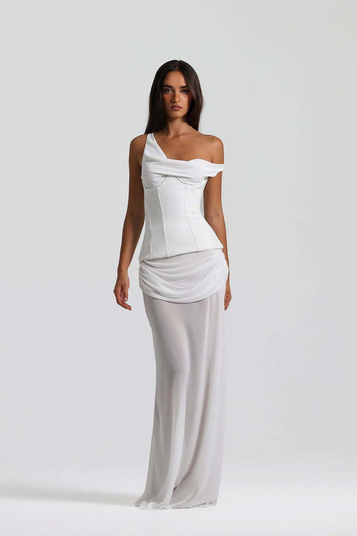 Chiffon maxi dress with a corset design and pin fastening - TOMMY