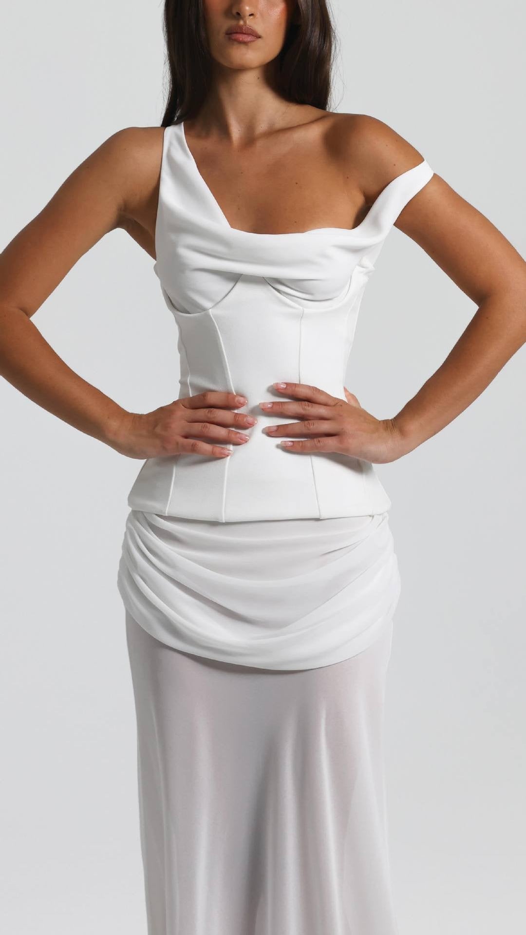 Chiffon maxi dress with a corset design and pin fastening - TOMMY