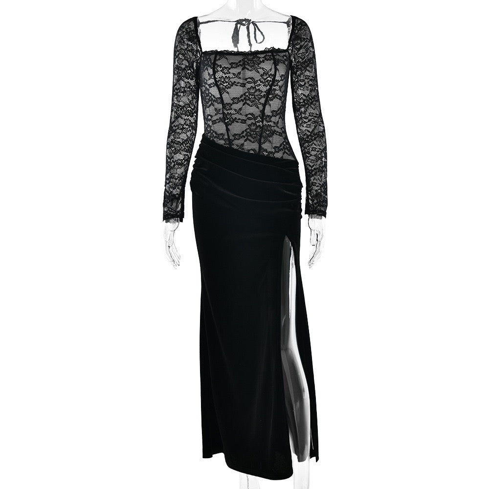 Velvet maxi dress with a lace corset design - CORI