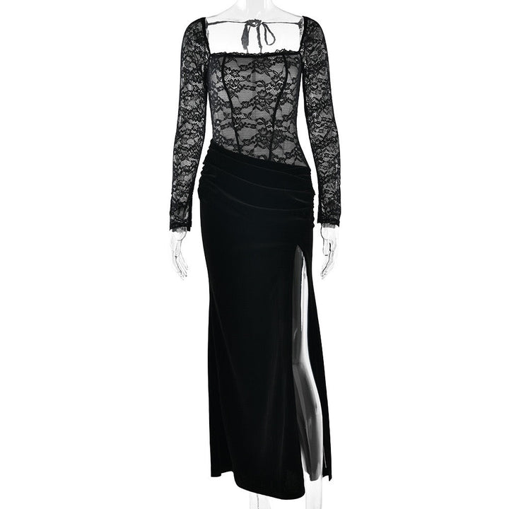 Velvet maxi dress with a lace corset design - CORI