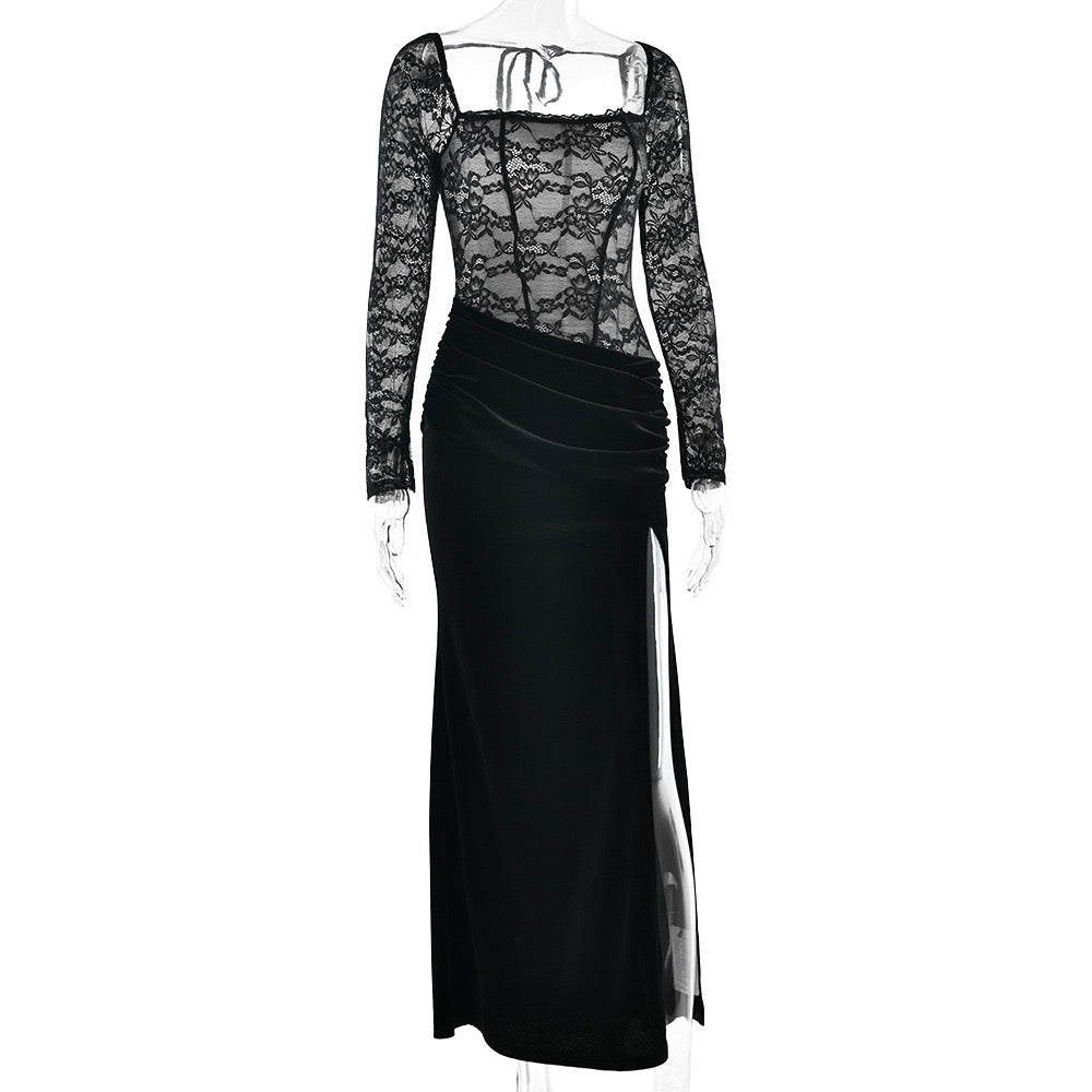 Velvet maxi dress with a lace corset design - CORI