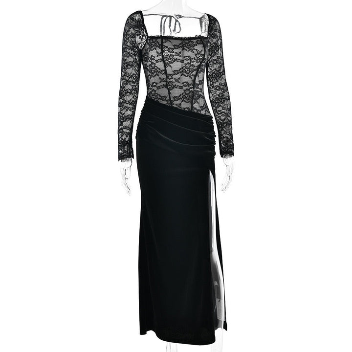 Velvet maxi dress with a lace corset design - CORI