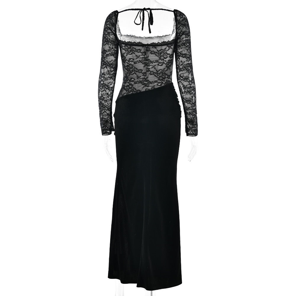 Velvet maxi dress with a lace corset design - CORI