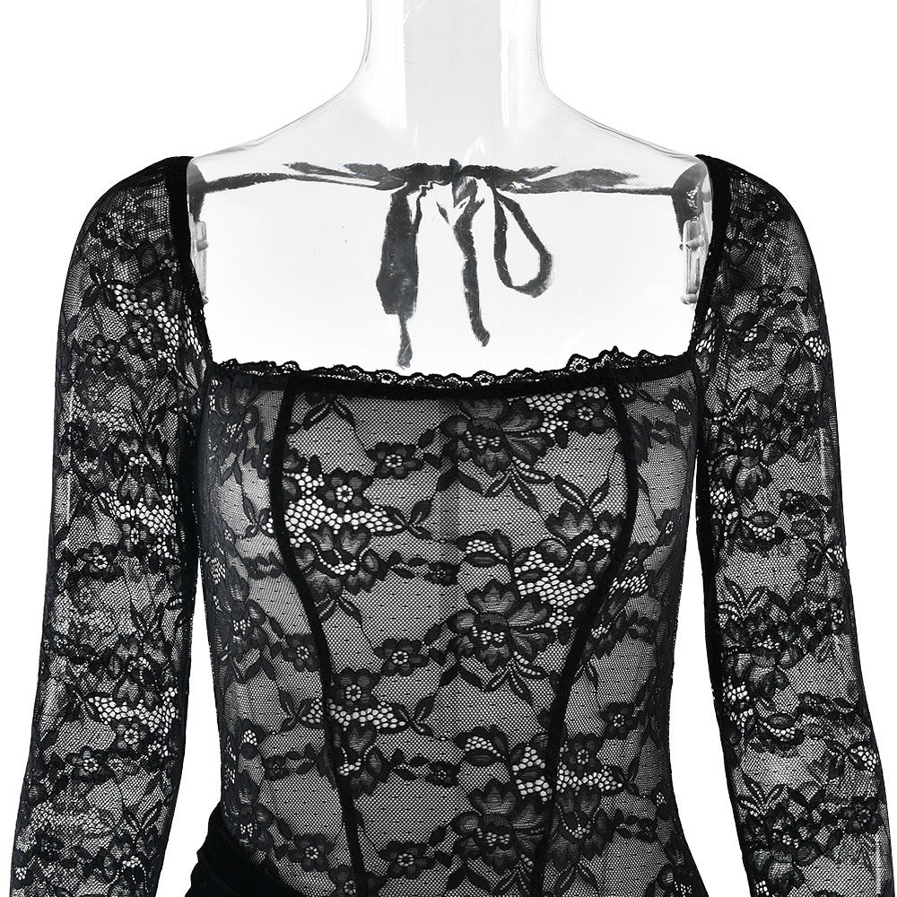 Velvet maxi dress with a lace corset design - CORI