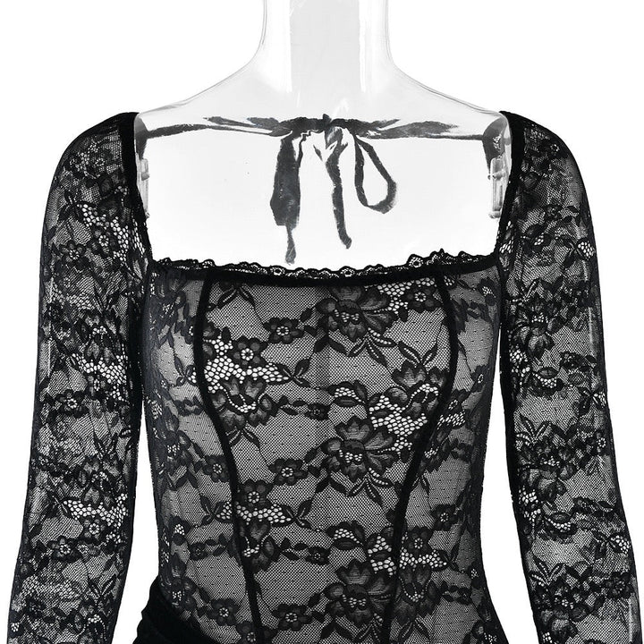 Velvet maxi dress with a lace corset design - CORI