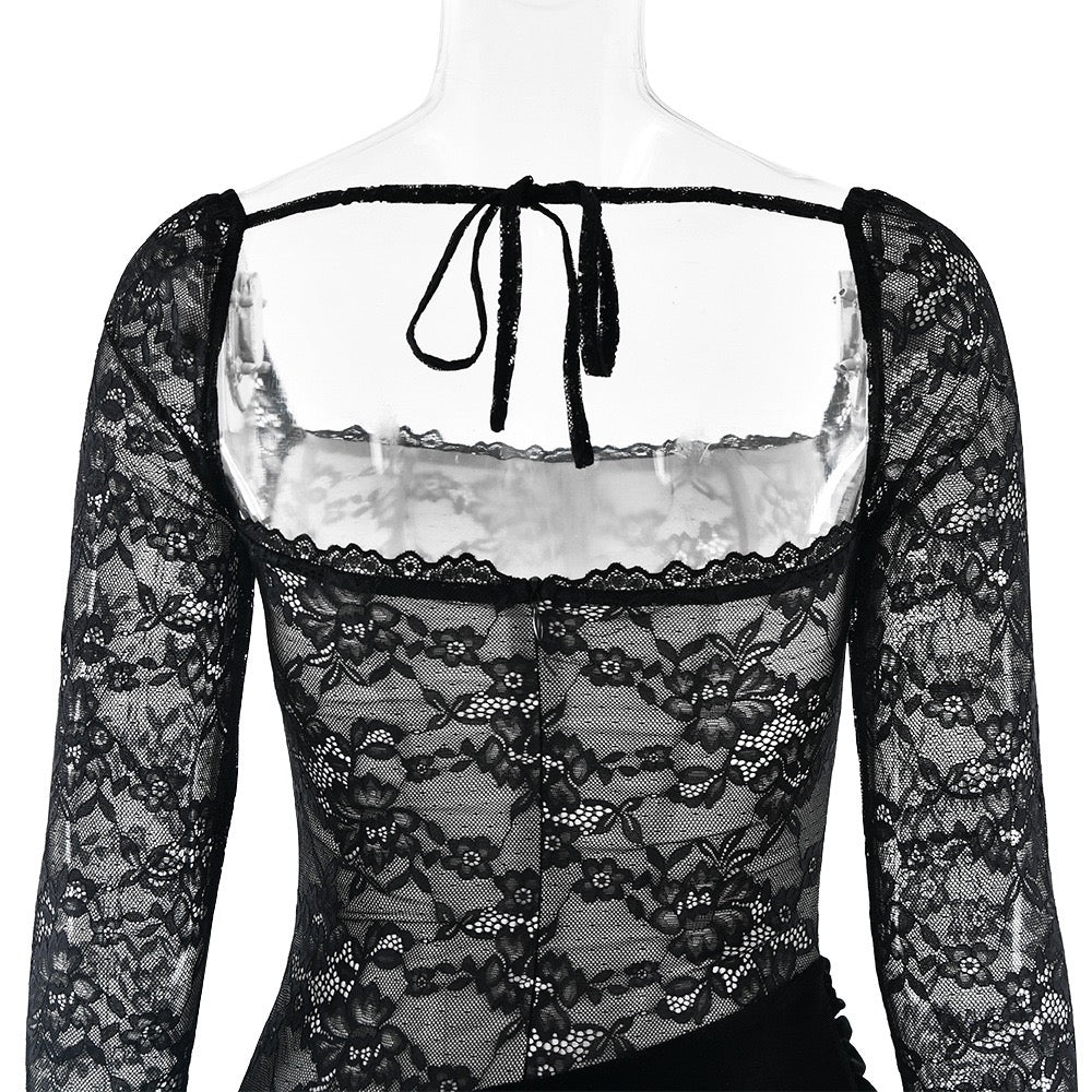 Velvet maxi dress with a lace corset design - CORI