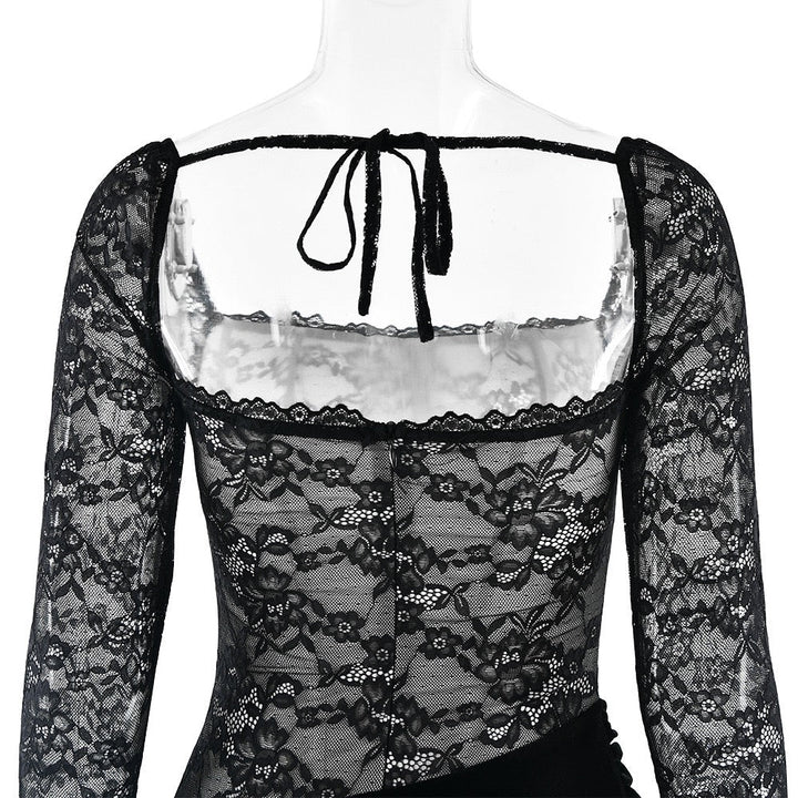 Velvet maxi dress with a lace corset design - CORI