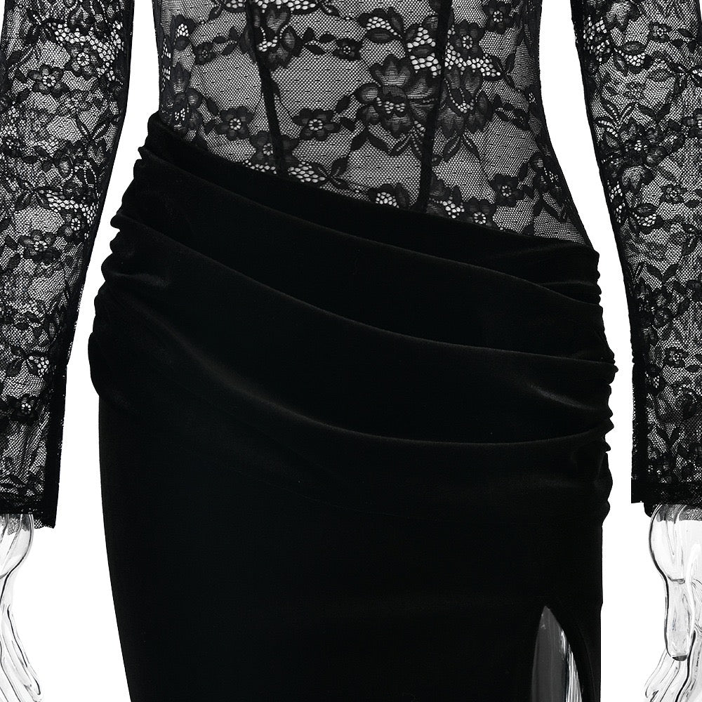 Velvet maxi dress with a lace corset design - CORI