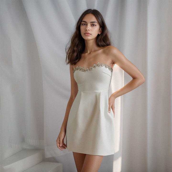 Strapless mini dress with diamond design - MERI LI