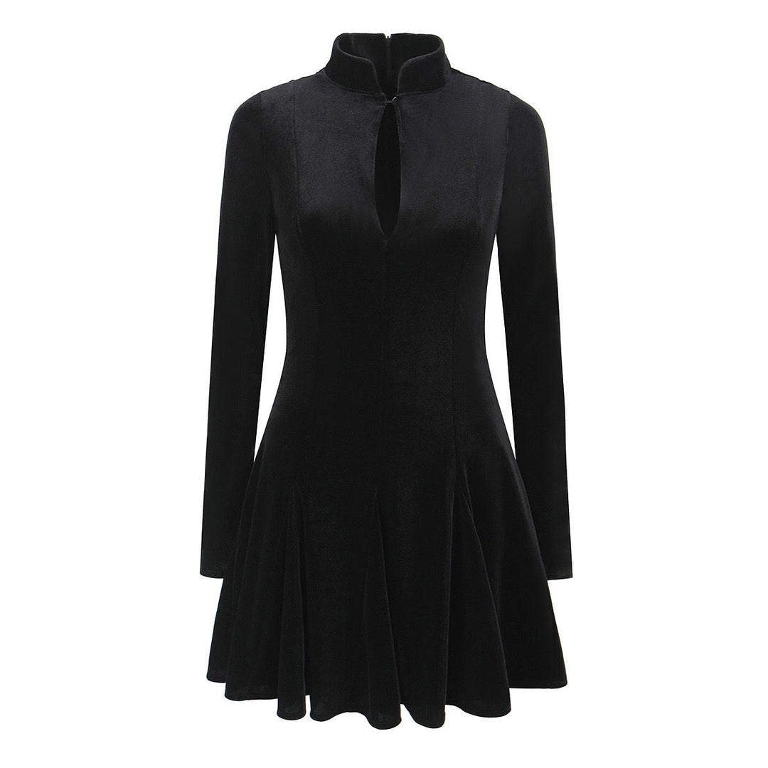 Velvet A-line mini dress with button closure at the neck - Sahar