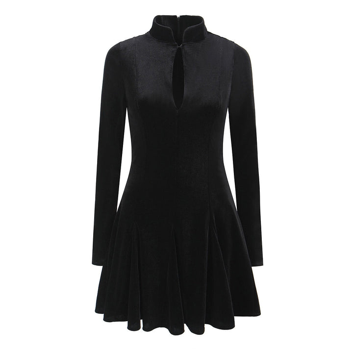 Velvet A-line mini dress with button closure at the neck - Sahar