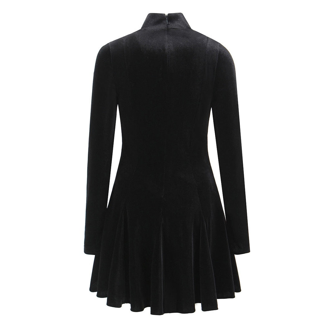 Velvet A-line mini dress with button closure at the neck - Sahar