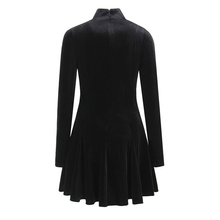 Velvet A-line mini dress with button closure at the neck - Sahar