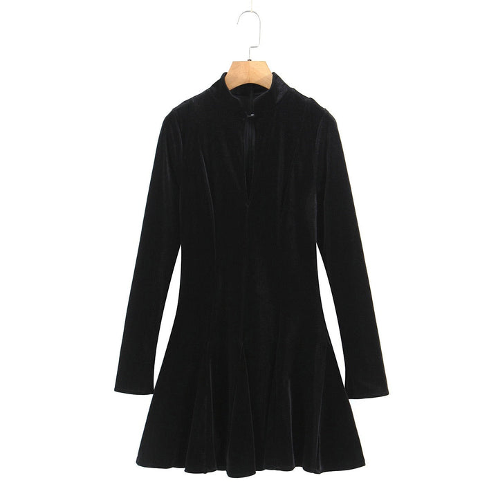 Velvet A-line mini dress with button closure at the neck - Sahar