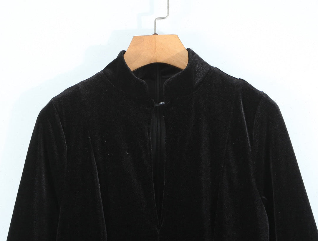 Velvet A-line mini dress with button closure at the neck - Sahar