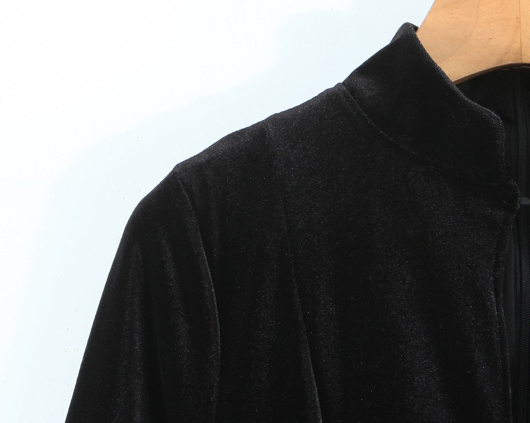 Velvet A-line mini dress with button closure at the neck - Sahar