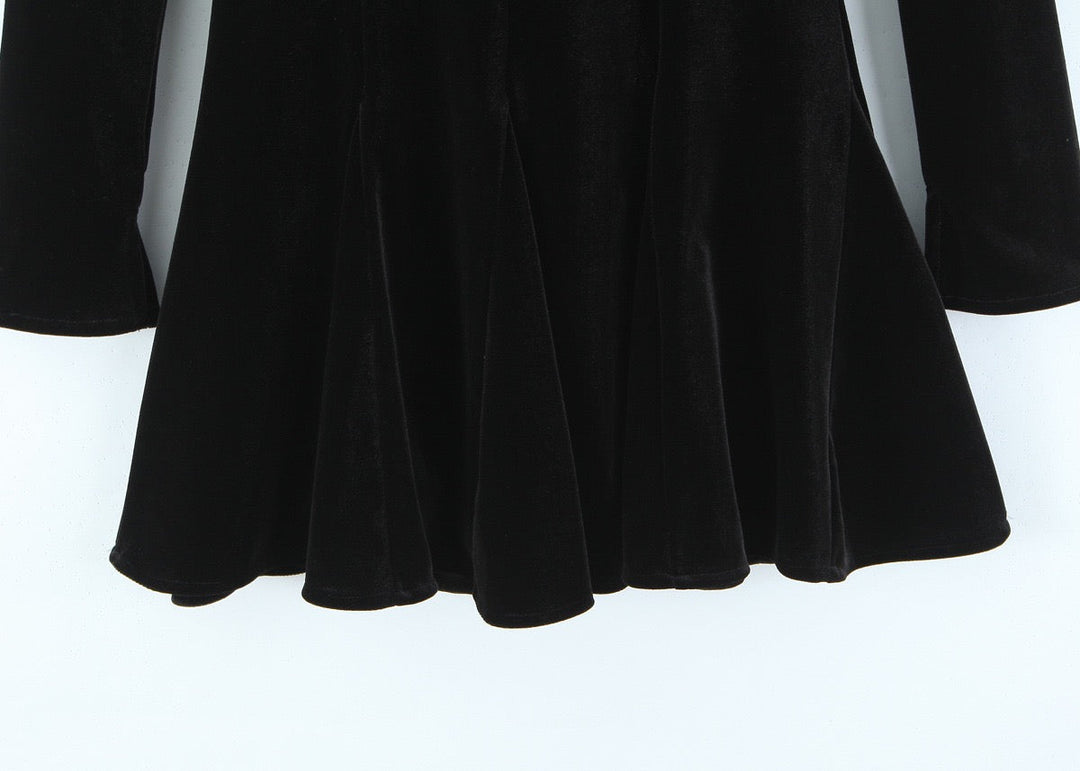 Velvet A-line mini dress with button closure at the neck - Sahar