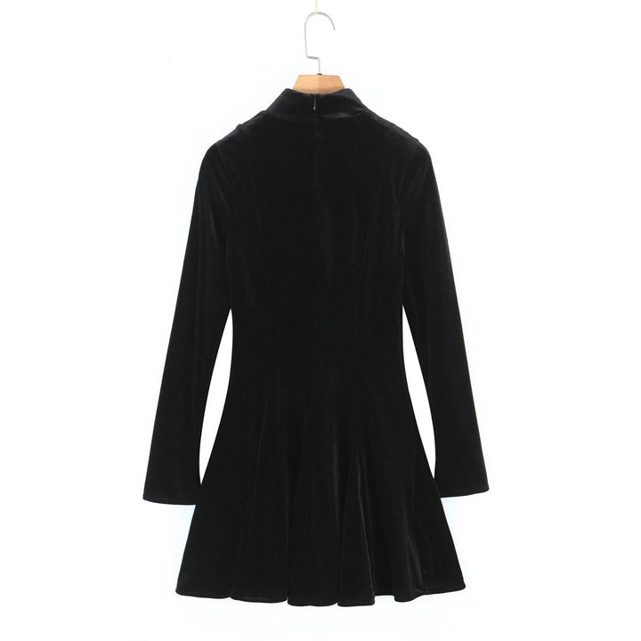 Velvet A-line mini dress with button closure at the neck - Sahar