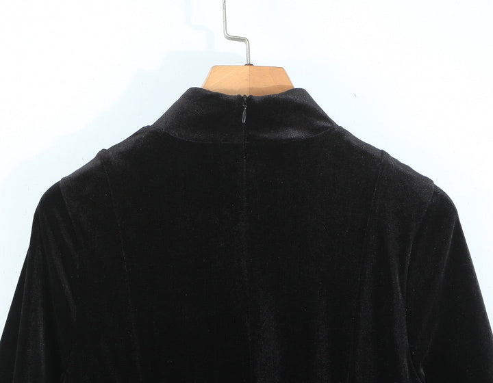 Velvet A-line mini dress with button closure at the neck - Sahar