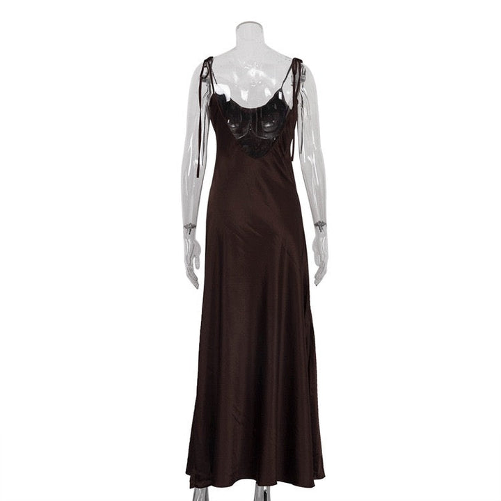 Satin maxi dress with tie straps – Lia