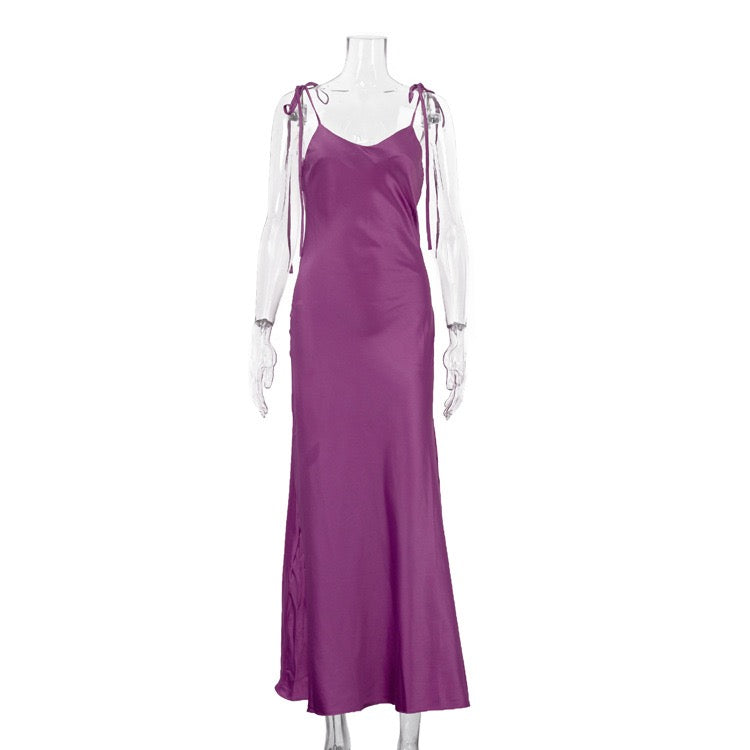 Satin maxi dress with tie straps – Lia