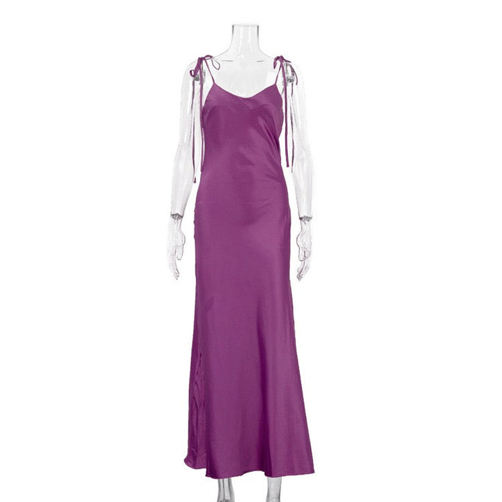 Satin maxi dress with tie straps – Lia