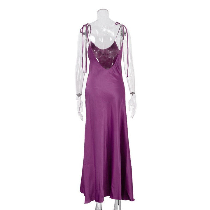 Satin maxi dress with tie straps – Lia