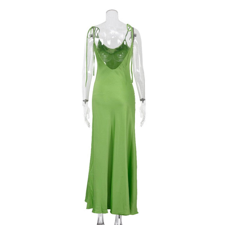 Satin maxi dress with tie straps – Lia