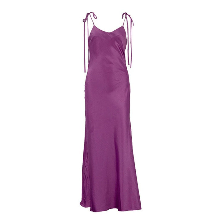 Satin maxi dress with tie straps – Lia