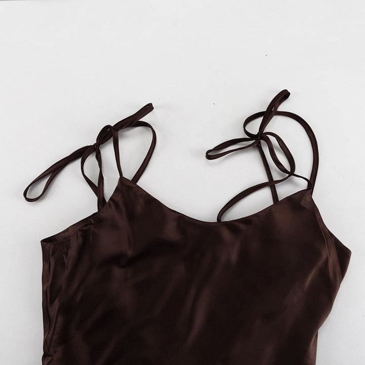 Satin maxi dress with tie straps – Lia