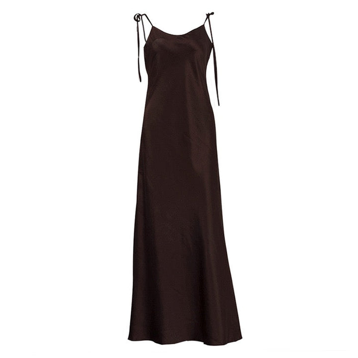 Satin maxi dress with tie straps – Lia