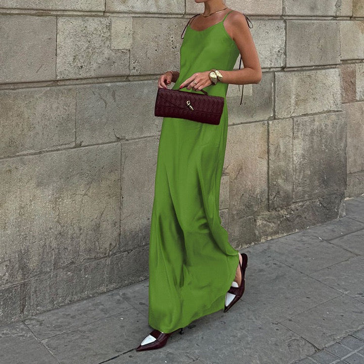 Satin maxi dress with tie straps – Lia