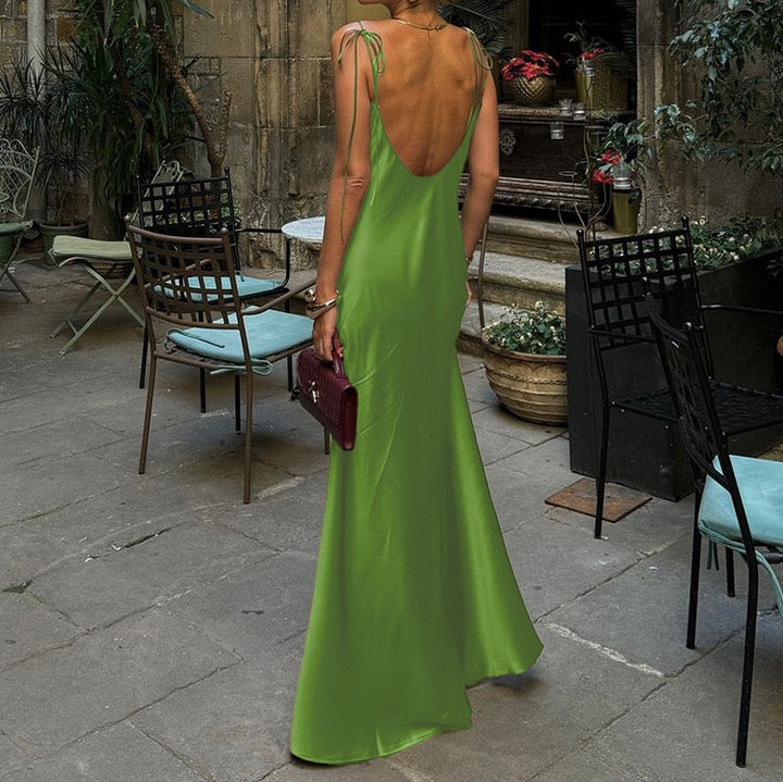 Satin maxi dress with tie straps – Lia