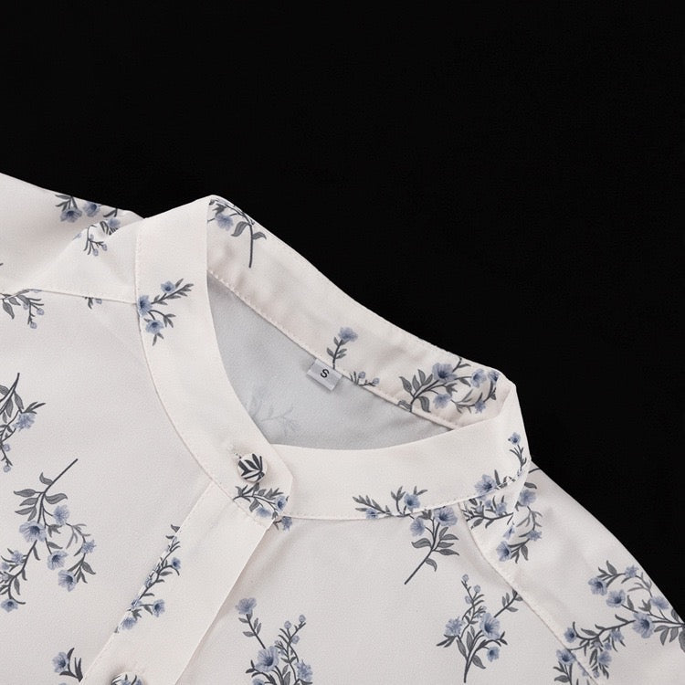Luxurious French-style floral two-piece set with shorts and a button-down shirt – Nara