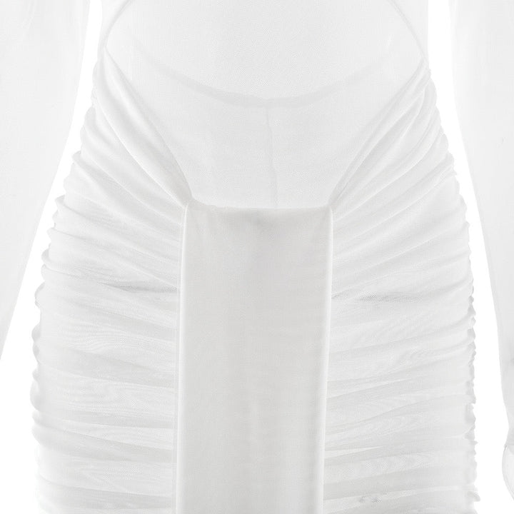 Maxi dress with mesh and gathers design - SARIELA