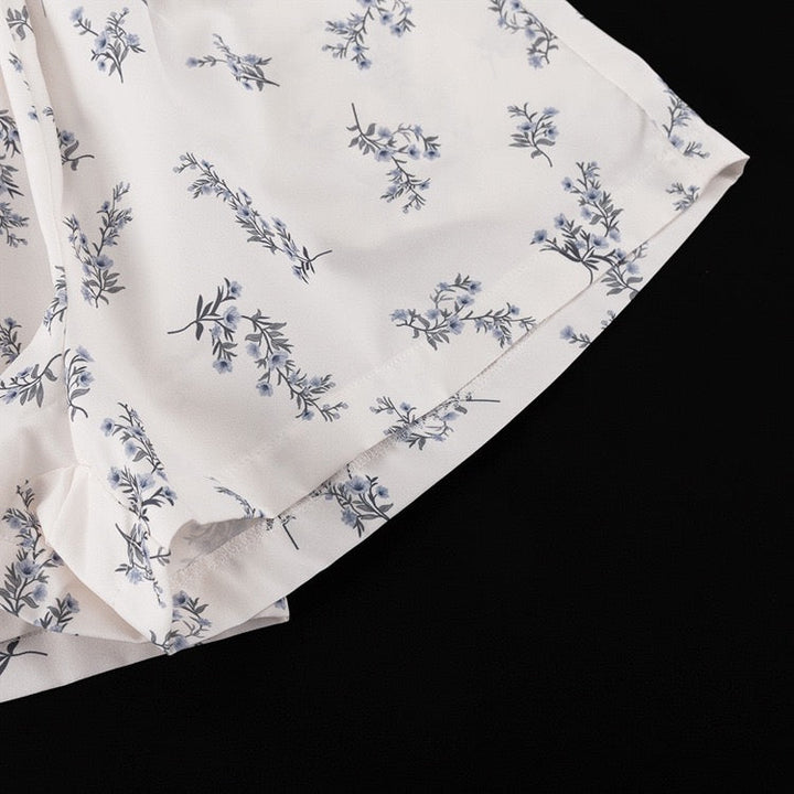 Luxurious French-style floral two-piece set with shorts and a button-down shirt – Nara