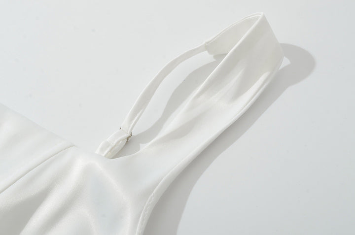 Maxi dress with satin pleats and a tie-back bodice for fastening at the waist - Loiana