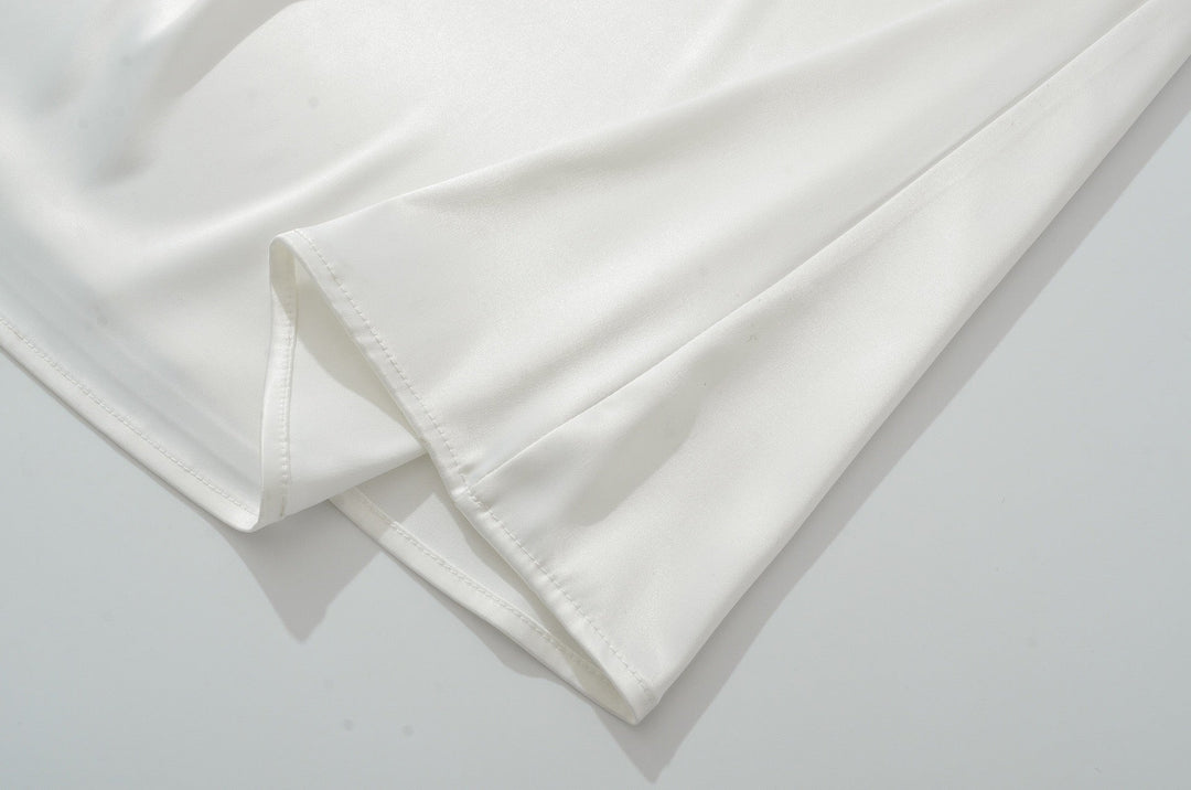 Maxi dress with satin pleats and a tie-back bodice for fastening at the waist - Loiana