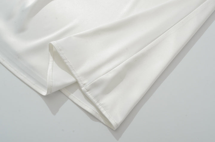 Maxi dress with satin pleats and a tie-back bodice for fastening at the waist - Loiana