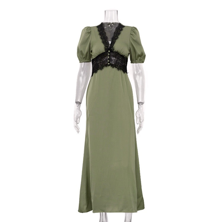 Satin maxi dress with lace trim – ANORA