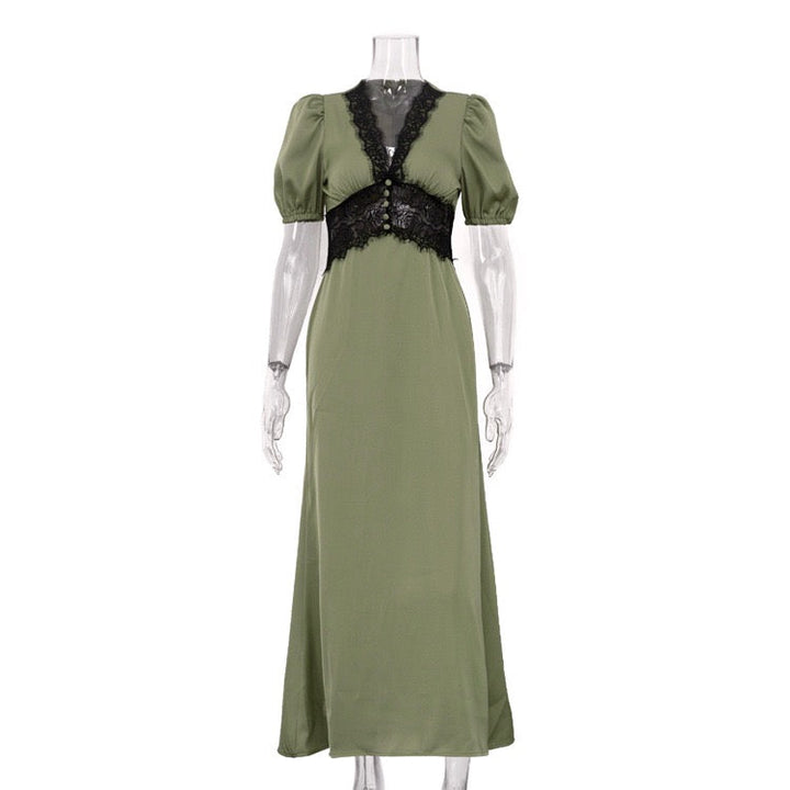 Satin maxi dress with lace trim – ANORA