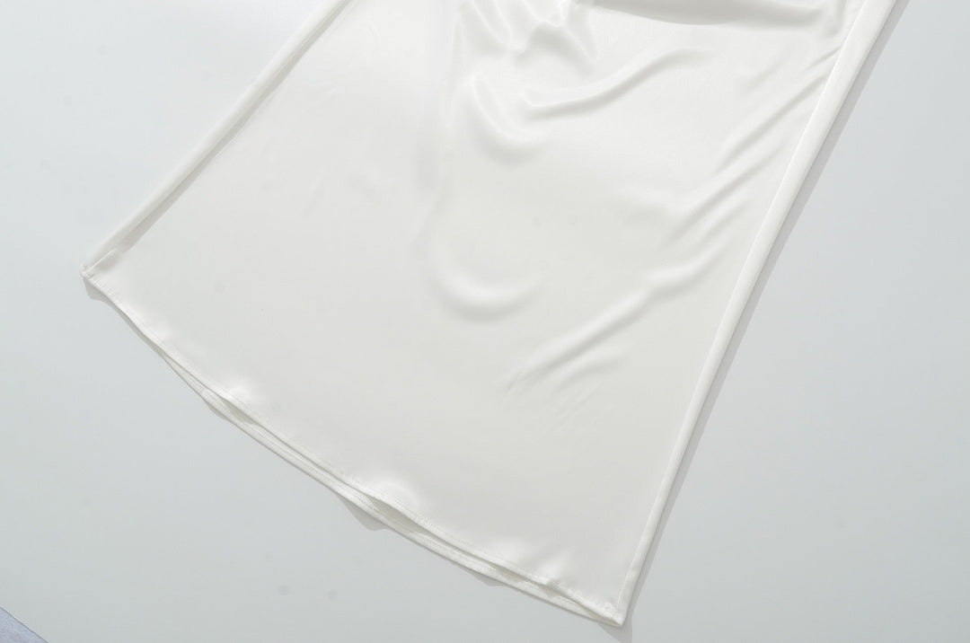 Maxi dress with satin pleats and a tie-back bodice for fastening at the waist - Loiana