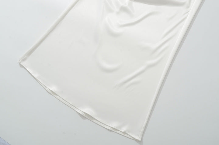 Maxi dress with satin pleats and a tie-back bodice for fastening at the waist - Loiana