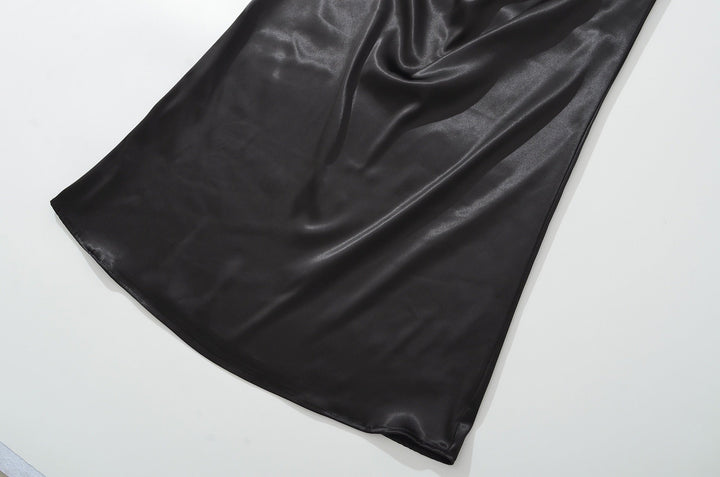 Maxi dress with satin pleats and a tie-back bodice for fastening at the waist - Loiana