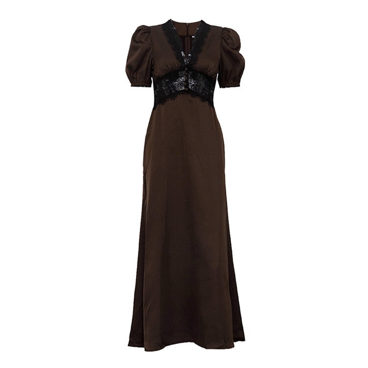 Satin maxi dress with lace trim – ANORA