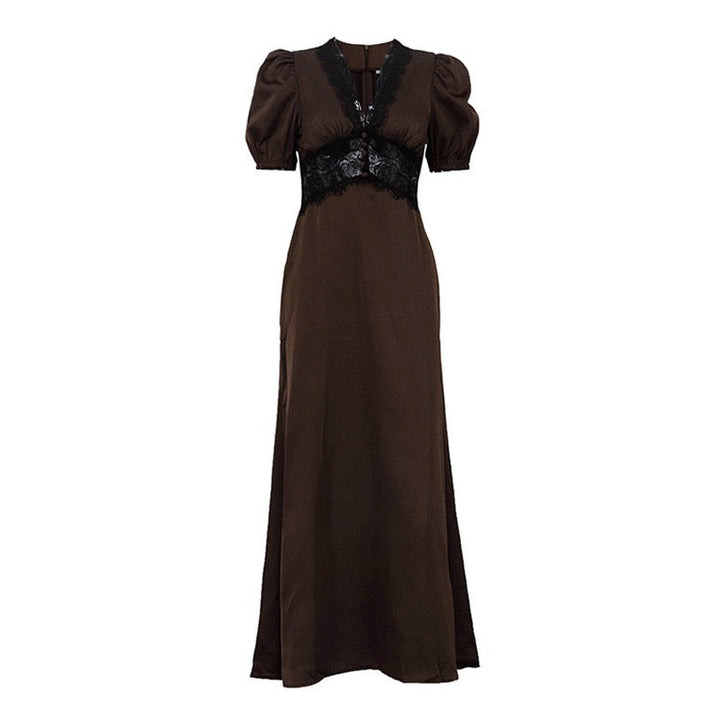 Satin maxi dress with lace trim – ANORA